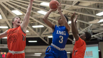 SPRINGFIELD, MA - JANUARY 14: IMG Academy Ascenders guard Anfernee Simons (3) shoots the ball during the first half of the Spalding Hoophall Classic high school basketball game between the Vermont Academy Wildcats and the IMG Academy Post Grad Ascenders on January 14, 2018, at the Blake Arena in Springfield, MA .(Photo by John Jones/Icon Sportswire via Getty Images)