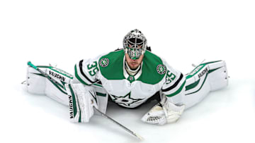 EDMONTON, ALBERTA - AUGUST 24: Anton Khudobin #35 of the Dallas Stars warms up prior to Game Two of the Western Conference Second Round against the Colorado Avalanche during the 2020 NHL Stanley Cup Playoffs at Rogers Place on August 24, 2020 in Edmonton, Alberta, Canada. (Photo by Bruce Bennett/Getty Images)