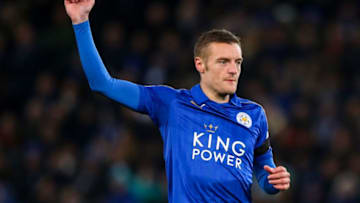 LEICESTER, ENGLAND - JANUARY 14: Jamie Vardy of Leicester City during the Premier League match between Leicester City and Chelsea at The King Power Stadium on January 14, 2017 in Leicester, England. (Photo by Robbie Jay Barratt - AMA/Getty Images)