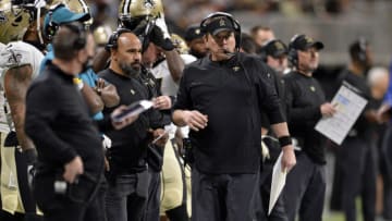 ATLANTA, GA - JANUARY 09: Sean Payton head coach of the New Orleans Saints walks the sideline during the second half against the Atlanta Falcons at Mercedes-Benz Stadium on January 9, 2022 in Atlanta, Georgia. (Photo by Edward M. Pio Roda/Getty Images)