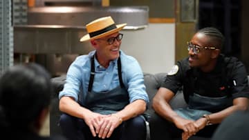 TOP CHEF -- "Restaurant Wars" Episode 1708 -- Pictured: (l-r) Brian Malarkey, Gregory Gourdet -- (Photo by: Nicole Weingart/Bravo)