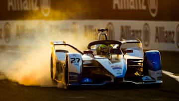 MARRAKECH, MOROCCO - JANUARY 12: In this handout from FIA Formula E, Alexander Sims (GBR) BMW I Andretti Motorsports, BMW iFE.18, locks up during the Marrakesh E-prix, Round 2 of the 2018/19 ABB FIA Formula E Championship at Circuit International Automobile Moulay El Hassan on January 12, 2019 in Circuit International Automobile Moulay El Hassan, Morocco. (Photo by Joe Portlock/Motorsport Images via Getty Images)