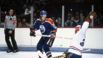 MONTREAL, QU - CIRCA 1984: Wayne Gretzky #99 of the Edmonton Oilers skates against the Montreal Canadiens during an NHL Hockey game circa 1984 at the Montreal Forum in Montreal, Quebec. Gretzky's playing career went from 1978-99. (Photo by Focus on Sport/Getty Images)