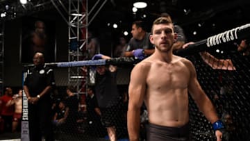 LAS VEGAS, NV - JULY 11: Kurt Holobaugh enters the octagon before facing Matt Bessette in their featherweight bout during Dana White's Tuesday Night Contender Series at the TUF Gym on July 11, 2017 in Las Vegas, Nevada. (Photo by Brandon Magnus/DWTNCS)