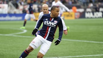 Apr 9, 2016; Foxborough, MA, USA; New England Revolution forward Charlie Davies (9) controls the ball during the second half against the Toronto FC at Gillette Stadium. Mandatory Credit: Bob DeChiara-USA TODAY Sports