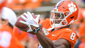 Clemson wide receiver Adam Randall (8) warms up before the game with Furman at Memorial Stadium in Clemson, South Carolina Saturday, September 10, 2022.Ncaa Football Furman At Clemson