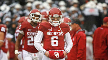 NORMAN, OK - DECEMBER 3: Quarterback Baker Mayfield #6 of the Oklahoma Sooners warms up before the game Oklahoma State Cowboys December 3, 2016 at Gaylord Family-Oklahoma Memorial Stadium in Norman, Oklahoma. Oklahoma defeated Oklahoma State 38-20 to become Big XII champions. (Photo by Brett Deering/Getty Images)