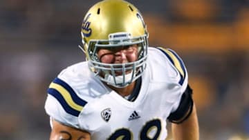 Sep 25, 2014; Tempe, AZ, USA; UCLA Bruins offensive lineman Conor McDermott (68) against the Arizona State Sun Devils at Sun Devil Stadium. UCLA defeated Arizona State 62-27. Mandatory Credit: Mark J. Rebilas-USA TODAY Sports