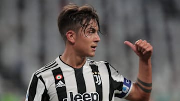 TURIN, ITALY - AUGUST 28: Paulo Dybala of Juventus gestures during the Serie A match between Juventus and Empoli FC at on August 28, 2021 in Turin, . (Photo by Emilio Andreoli/Getty Images)