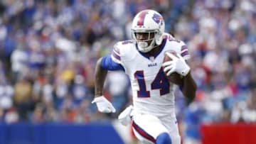Oct 19, 2014; Orchard Park, NY, USA; Buffalo Bills wide receiver Sammy Watkins (14) runs after a catch against the Minnesota Vikings during the first half at Ralph Wilson Stadium. Mandatory Credit: Kevin Hoffman-USA TODAY Sports