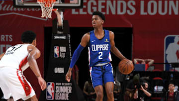 LAS VEGAS, NV - JULY 9: Shai Gilgeous-Alexander #2 of the LA Clippers handles the ball against the Houston Rockets during the 2018 Las Vegas Summer League on July 9, 2018 at the Thomas & Mack Center in Las Vegas, Nevada. NOTE TO USER: User expressly acknowledges and agrees that, by downloading and or using this Photograph, user is consenting to the terms and conditions of the Getty Images License Agreement. Mandatory Copyright Notice: Copyright 2018 NBAE (Photo by Garrett Ellwood/NBAE via Getty Images)