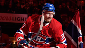 MONTREAL, QC - MARCH 15: Nicolas Deslauriers #20 of the Montreal Canadiens takes to the ice prior the NHL against the Pittsburgh Penguins at the Bell Centre on March 15, 2018 in Montreal, Quebec, Canada. (Photo by Francois Lacasse/NHLI via Getty Images) *** Local Caption ***