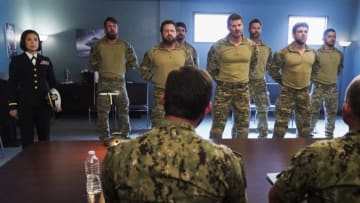 "Unbecoming an Officer" -- Jason leads Bravo Team on his first mission back following surgery, and Ensign Davis faces disciplinary action, on SEAL TEAM, Wednesday, Dec. 11 (9:01-10:00 PM, ET/PT) on the CBS Television Network. The episode was directed by series star and veteran Tyler Grey. Pictured L to R: Toni Trucks as Lisa Davis, Tyler Grey as Trent Sawyer, AJ Buckley as Sonny Quinn, Justin Melnick as Brock Reynolds, David Boreanaz as Jason Hayes, Scott Foxx as Full Metal, Max Thieriot as Clay Spenser, and Lucca De Oliveira as Vic Lopez. Photo: Sonja Flemming/CBS ©2019 CBS Broadcasting, Inc. All Rights Reserved