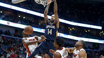 New Orleans Pelicans forward Brandon Ingram (14) dunks against the Miami Heat(Chuck Cook-USA TODAY Sports)