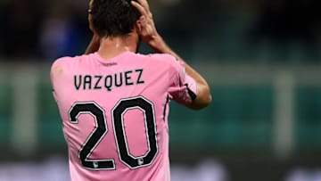 PALERMO, ITALY - MARCH 13: Franco Vazquez of Palermo shows his dejection during the Serie A match between US Citta di Palermo and SSC Napoli at Stadio Renzo Barbera on March 13, 2016 in Palermo, Italy. (Photo by Tullio M. Puglia/Getty Images)