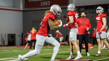 Ohio State Buckeyes tight end Gee Scott Jr. (88) runs a drill during a spring football practice at the Woody Hayes Athletics Center in Columbus on March 22, 2022.Ncaa Football Ohio State Spring Practice