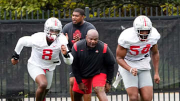 Aug 5, 2022; Columbus, OH, USA; Ohio State Buckeyes defensive line coach Larry Johnson during practice at Woody Hayes Athletic Center in Columbus, Ohio on August 5, 2022.Ceb Osufb0805 Kwr 23