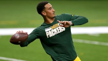 NEW ORLEANS, LOUISIANA - SEPTEMBER 27: Jordan Love #10 of the Green Bay Packers warms up prior to the start of a NFL game against the New Orleans Saints at Mercedes-Benz Superdome on September 27, 2020 in New Orleans, Louisiana. (Photo by Sean Gardner/Getty Images)