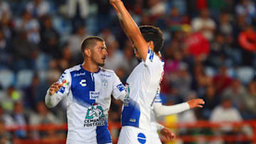 PACHUCA, MEXICO - AUGUST 18: Víctor Guzman of Pachuca celebrates after scoring the second goal of his team during the fifth round match between Pachuca and Lobos BUAP as part of the Torneo Apertura 2018 Liga MX at Hidalgo Stadium on August 18, 2018 in Pachuca, Mexico. (Photo by Jam Media/Getty Images)