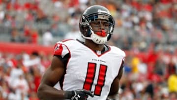 Nov 9, 2014; Tampa, FL, USA; Atlanta Falcons wide receiver Julio Jones (11) against the Tampa Bay Buccaneers during the second quarter at Raymond James Stadium. Mandatory Credit: Kim Klement-USA TODAY Sports