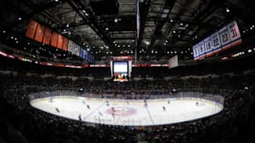 Dec 14, 2013; Uniondale, NY, USA; A view of game action between the New York Islanders and the Montreal Canadiens during the first period at Nassau Veterans Memorial Coliseum. Mandatory Credit: Joe Camporeale-USA TODAY Sports