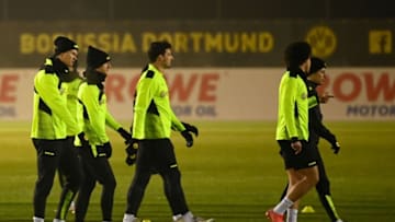 Borussia Dortmund players train ahead of the Besiktas game (Photo by INA FASSBENDER/AFP via Getty Images)