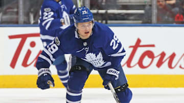 TORONTO,ON - DECEMBER 6: William Nylander #29 of the Toronto Maple Leafs skates against the Calgary Flames during an NHL game at the Air Canada Centre on December 6, 2017 in Toronto, Ontario, Canada. The Maple Leafs defeated the Flames 2-1 in an overtime shoot-out. (Photo by Claus Andersen/Getty Images)