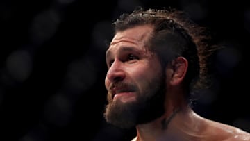 LONDON, ENGLAND - MARCH 16: Jorge Masvidal reacs during the Welterweight bout between Darren Till and Jorge Masvidal at The O2 Arena on March 16, 2019 in London, England. (Photo by James Chance/Getty Images)