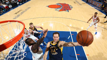 NEW YORK, NY - NOVEMBER 5: Bojan Bogdanovic #44 of the Indiana Pacers goes to the basket against the New York Knicks on November 5, 2017 at Madison Square Garden in New York City, New York. NOTE TO USER: User expressly acknowledges and agrees that, by downloading and or using this photograph, User is consenting to the terms and conditions of the Getty Images License Agreement. Mandatory Copyright Notice: Copyright 2017 NBAE (Photo by Nathaniel S. Butler/NBAE via Getty Images)