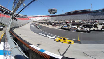Apr 16, 2016; Bristol, TN, USA; NASCAR Sprint Cup Series driver Kyle Busch (18) drives during practice for the Food City 500 at Bristol Motor Speedway. Mandatory Credit: Randy Sartin-USA TODAY Sports