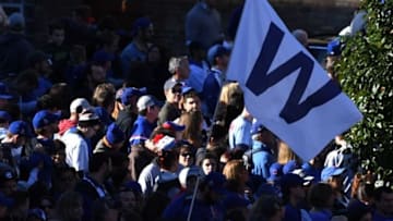 Nov 4, 2016; Chicago, IL, USA; Chicago Cubs celebrate during their World Series parade outside of Wrigley Field on Addison Street. Mandatory Credit: Patrick Gorski-USA TODAY Sports