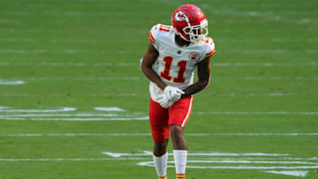 MIAMI GARDENS, FLORIDA - DECEMBER 13: Demarcus Robinson #11 of the Kansas City Chiefs in action against the Miami Dolphins at Hard Rock Stadium on December 13, 2020 in Miami Gardens, Florida. (Photo by Mark Brown/Getty Images)
