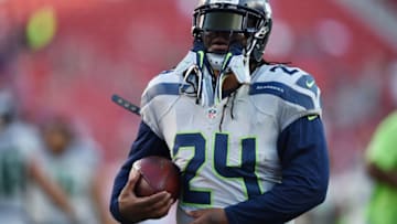 SANTA CLARA, CA - OCTOBER 22: Marshawn Lynch #24 of the Seattle Seahawks warms up prior to playing the San Francisco 49ers in their NFL game at Levi's Stadium on October 22, 2015 in Santa Clara, California. (Photo by Thearon W. Henderson/Getty Images)