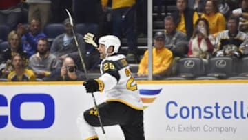 Jan 31, 2016; Nashville, TN, USA; Pacific Division forward John Scott (28) of the Montreal Canadiens celebrates after a goal during the 2016 NHL All Star Game at Bridgestone Arena. Mandatory Credit: Christopher Hanewinckel-USA TODAY Sports