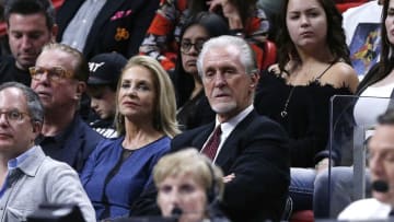 Miami Heat President Pat Riley looks on during the game against the New Orleans Pelicans (Photo by Michael Reaves/Getty Images)