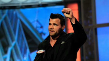 NEW YORK, NY - APRIL 28: Peyton Hillis of the Cleveland Browns announces Phil Taylor as the #21 overall pick by the Browns on stage during the 2011 NFL Draft at Radio City Music Hall on April 28, 2011 in New York City. (Photo by Chris Trotman/Getty Images)