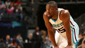 CHARLOTTE, NC - NOVEMBER 11: Kemba Walker #15 of the Charlotte Hornets during the game against the New York Knicks at the Time Warner Cable Arena on November 11, 2015 in Charlotte, North Carolina. NOTE TO USER: User expressly acknowledges and agrees that, by downloading and or using this photograph, User is consenting to the terms and conditions of the Getty Images License Agreement. Mandatory Copyright Notice: Copyright 2015 NBAE (Photo by Kent Smith/NBAE via Getty Images)