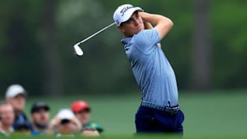 AUGUSTA, GEORGIA - APRIL 06: Justin Thomas of the United States plays his shot from the 12th tee during a practice round prior to the Masters at Augusta National Golf Club on April 06, 2022 in Augusta, Georgia. (Photo by David Cannon/Getty Images)