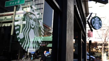 SAN FRANCISCO, CALIFORNIA - JANUARY 24: The Starbucks logo is displayed in the window of a Starbucks Coffee shop on January 24, 2019 in San Francisco, California. Starbucks will report first quarter earnings after today's closing bell. (Photo by Justin Sullivan/Getty Images)