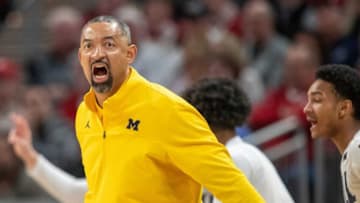 Juwan Howard, Michigan’s coach, Thursday, March 10, 2022, during Big Ten tournament men’s action from Indianapolis’ Gainbridge Fieldhouse. Indiana won 74-69.