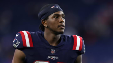 FOXBOROUGH, MASSACHUSETTS - AUGUST 11: Lil'Jordan Humphrey #83 of the New England Patriots during the preseason game between the New York Giants and the New England Patriots at Gillette Stadium on August 11, 2022 in Foxborough, Massachusetts. (Photo by Maddie Meyer/Getty Images)