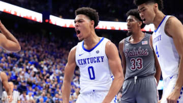 LEXINGTON, KY - NOVEMBER 09: Quade Green #0 of Kentucky Wildcats celebrates against the Southern Illinois Saluki at Rupp Arena on November 9, 2018 in Lexington, Kentucky. (Photo by Andy Lyons/Getty Images)