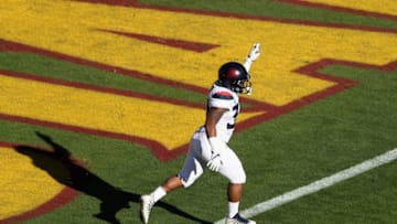 TEMPE, AZ - NOVEMBER 25: Running back Zach Green #34 of the Arizona Wildcats reacts after scoring on a one yard rushing touchdown against the Arizona State Sun Devils during the first half of the college football game at Sun Devil Stadium on November 25, 2017 in Tempe, Arizona. (Photo by Christian Petersen/Getty Images)