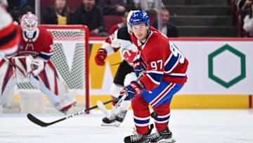 MONTREAL, CANADA - SEPTEMBER 25: Joshua Roy #97 of the Montreal Canadiens skates during the second period against the New Jersey Devils at the Bell Centre on September 25, 2023 in Montreal, Quebec, Canada. The New Jersey Devils defeated the Montreal Canadiens 4-2. (Photo by Minas Panagiotakis/Getty Images)