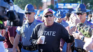 STARKVILLE, MISSISSIPPI - OCTOBER 08: head coach Mike Leach of the Mississippi State Bulldogs before the game against the Arkansas Razorbacks at Davis Wade Stadium on October 08, 2022 in Starkville, Mississippi. (Photo by Justin Ford/Getty Images)