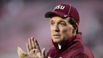 Oct 30, 2014; Louisville, KY, USA; Florida State Seminoles head coach Jimbo Fisher prior to the game against the Louisville Cardinals at Papa John