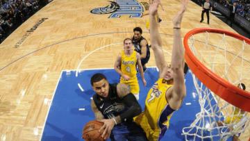 ORLANDO, FL - JANUARY 31: D.J. Augustin #14 of the Orlando Magic shoots the ball against the Los Angeles Lakers on January 31, 2018 at Amway Center in Orlando, Florida. NOTE TO USER: User expressly acknowledges and agrees that, by downloading and or using this photograph, User is consenting to the terms and conditions of the Getty Images License Agreement. Mandatory Copyright Notice: Copyright 2018 NBAE (Photo by Fernando Medina/NBAE via Getty Images)