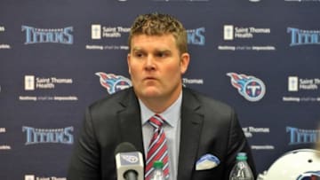 Jan 18, 2016; Nashville, Tennessee, USA; Tennessee Titans new general manager Jon Robinson during a press conference at Saint Thomas Sports Park. Mandatory Credit: Jim Brown-USA TODAY Sports