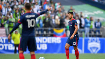 SEATTLE, WASHINGTON - MARCH 01: Mauricio Pineda #22 of Chicago Fire puts the ball into play during the first half of the match against the Seattle Sounders at CenturyLink Field on March 01, 2020 in Seattle, Washington. The Seattle Sounders topped the Chicago Fire, 2-1. (Photo by Alika Jenner/Getty Images)