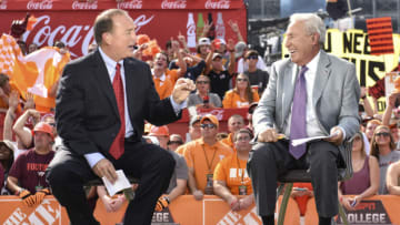 BRISTOL, TN - SEPTEMBER 10: ESPN's Jerry Punch and Lee Corso speak during College Gameday prior to the game between the Virginia Tech Hokies and the Tennessee Volunteers at Bristol Motor Speedway on September 10, 2016 in Bristol, Tennessee. (Photo by Michael Shroyer/Getty Images)